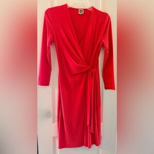 Anne Klein Pink Fuchsia Knot-Detail Long Sleeve Wrap Dress